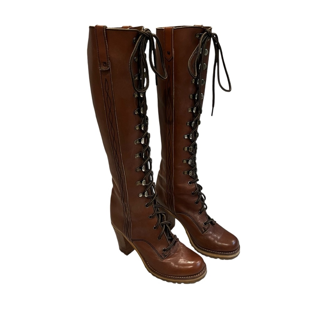 Chandlers 70’s Vintage Leather Knee High Boots Lace Up Granny Boots - Picture 4 of 16